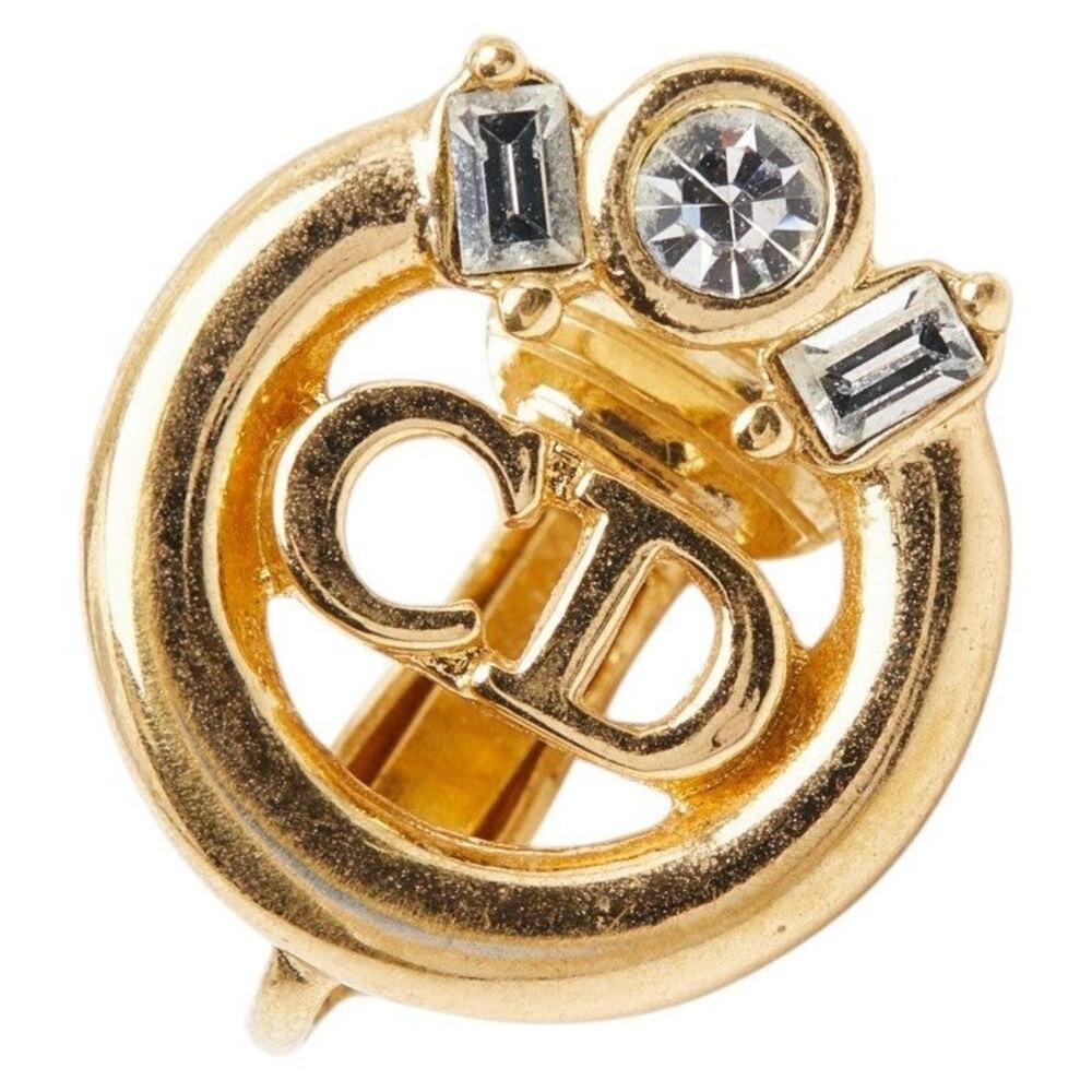 Dior CD Logo Rhinestone Plated Earrings Gold